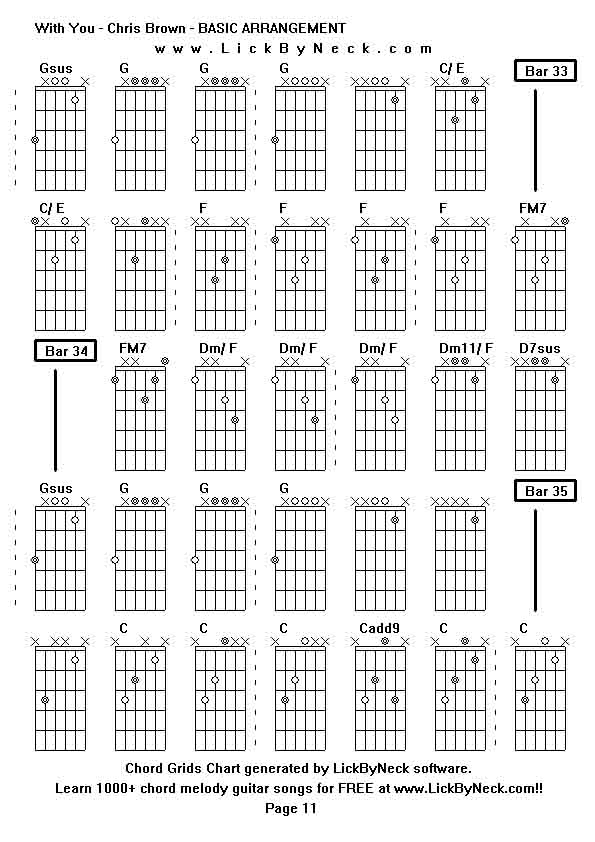 Chord Grids Chart of chord melody fingerstyle guitar song-With You - Chris Brown - BASIC ARRANGEMENT,generated by LickByNeck software.